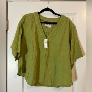 NWT - Pilcro Linen Lime Green Henley Surf Shirt - Anthropologie, Size L